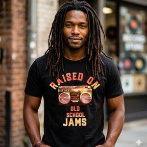 Men's Crew Neck T-Shirt "Raised On Old School Jams" Hip Hop, R&B Design UNISEX